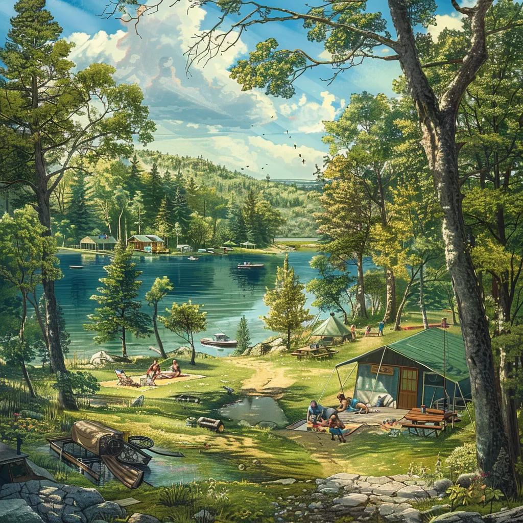 Families enjoying activities at a Michigan state campground with scenic views