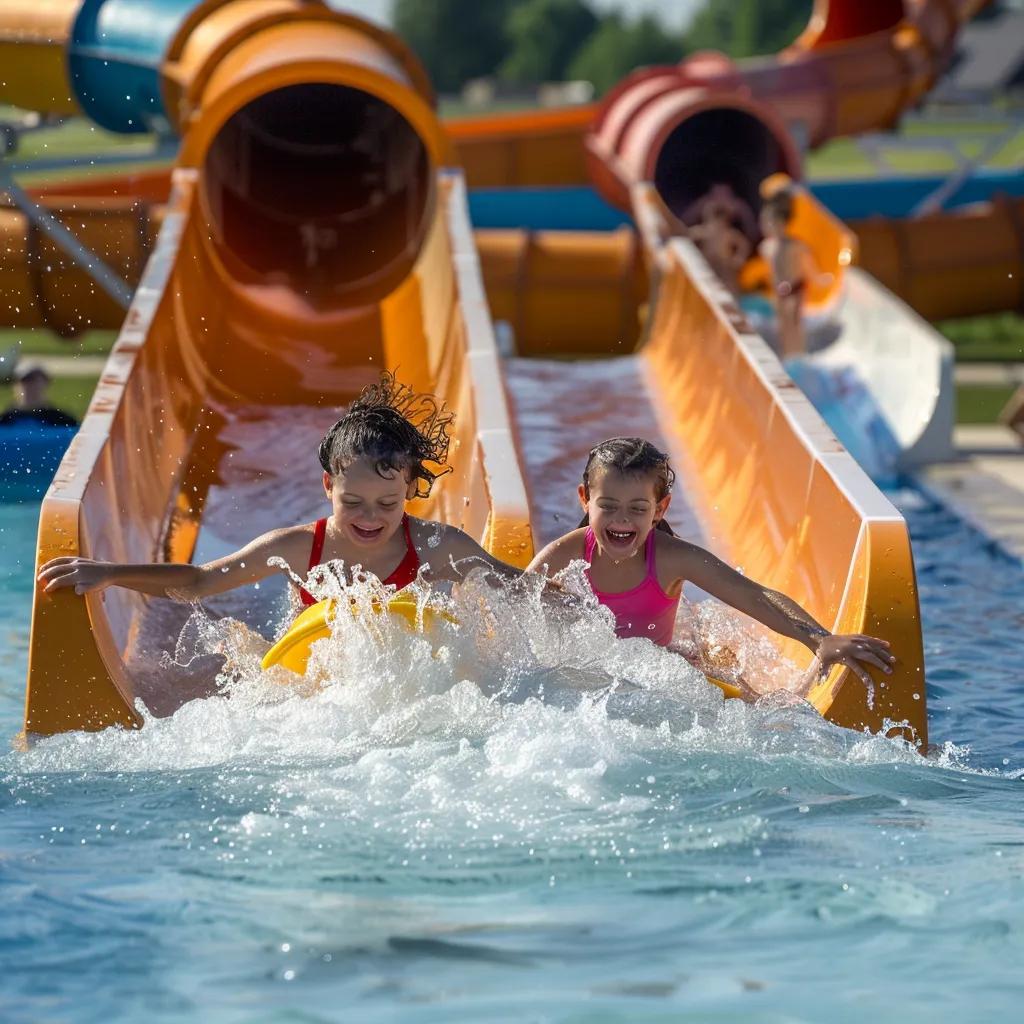 Children enjoying thrilling water slide at a family campground water park