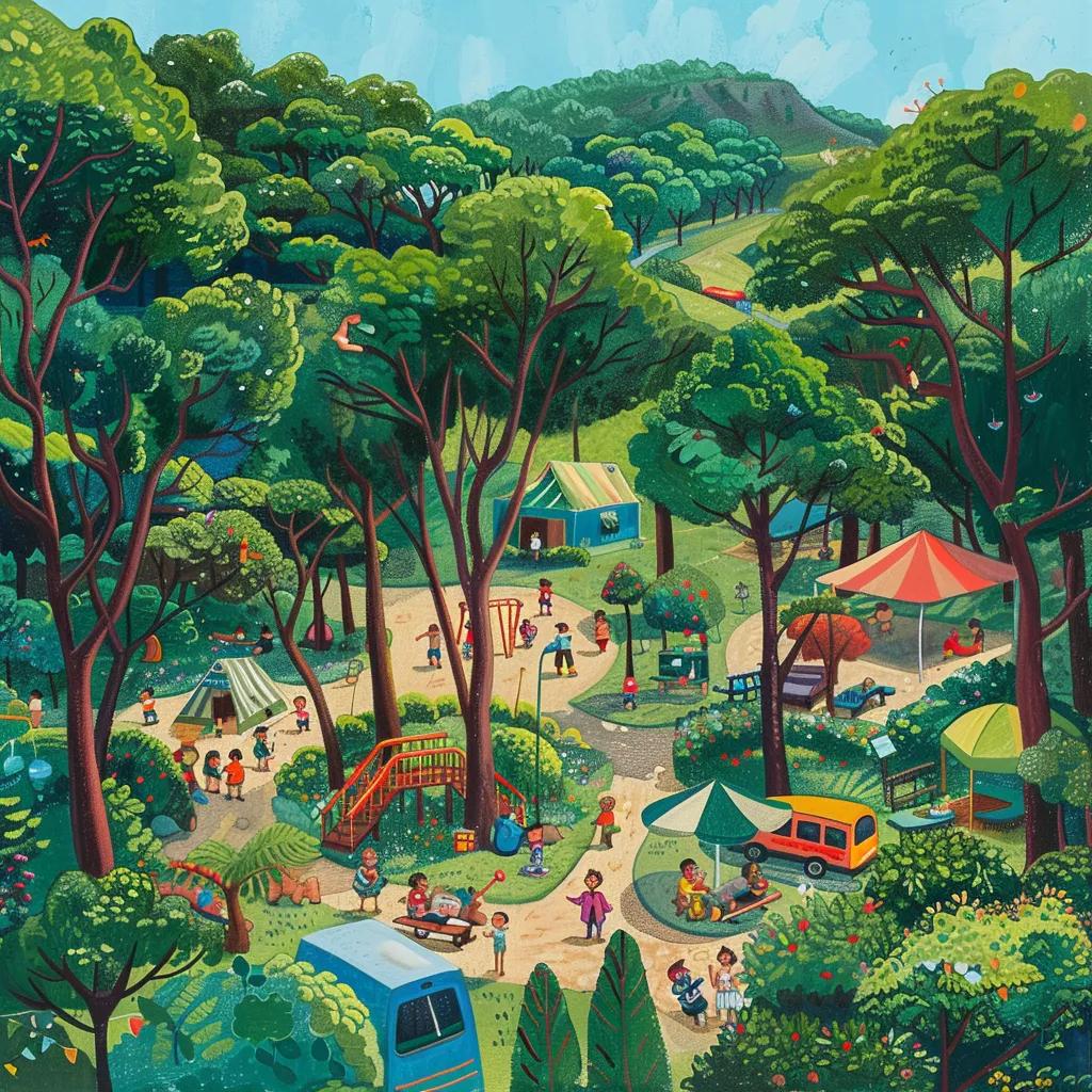 Family enjoying a campground with children playing on a playground