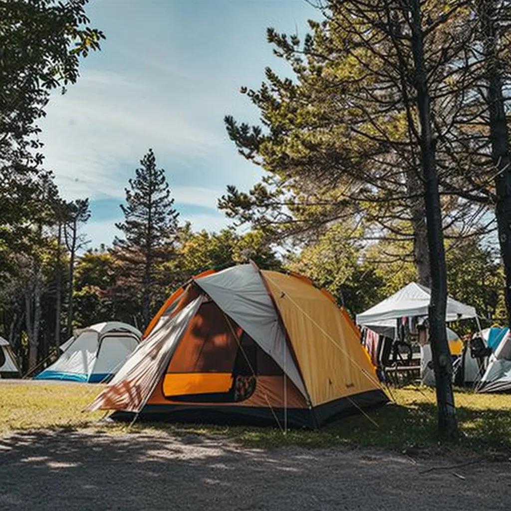 Different types of camping tents for families in a scenic campground