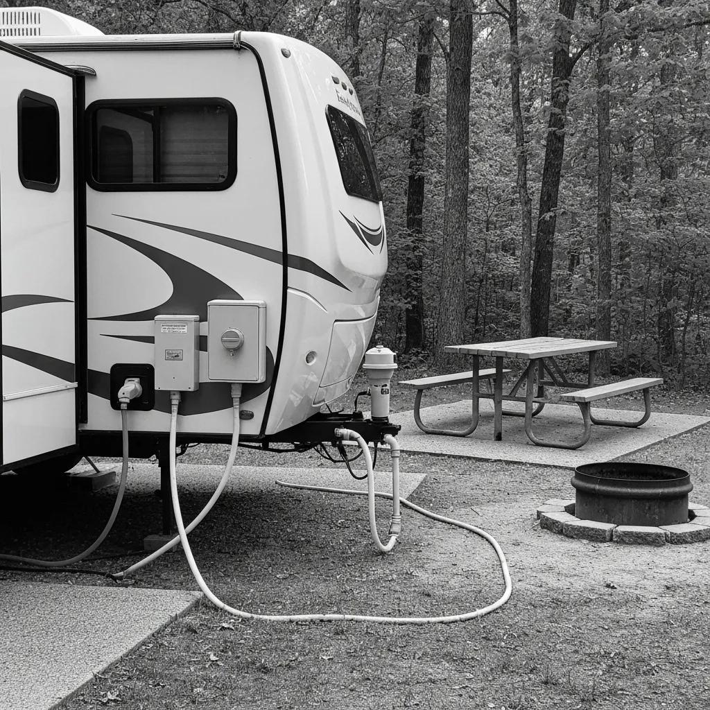 RV campsite with full hookups and amenities for campers