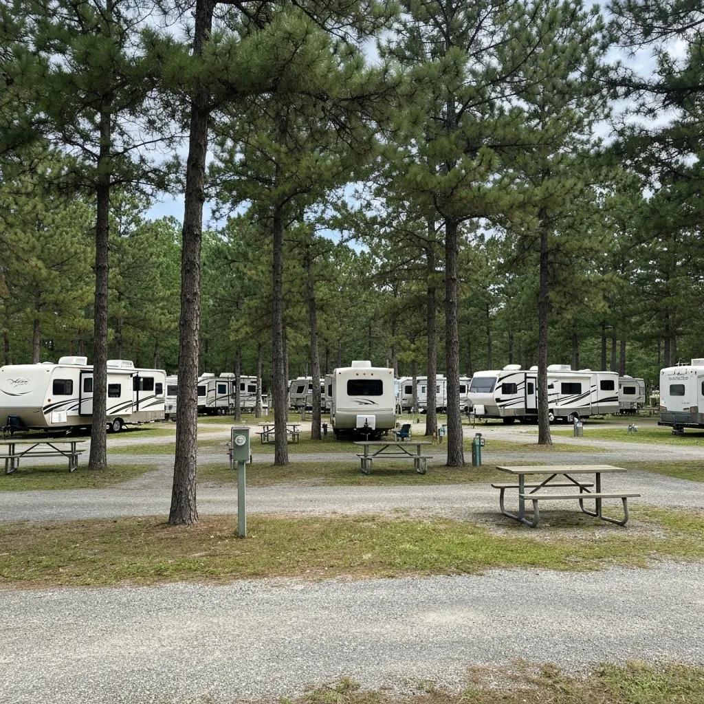 A variety of RV site options, including those with complete hookups, available at a campground situated near Interstate 80.