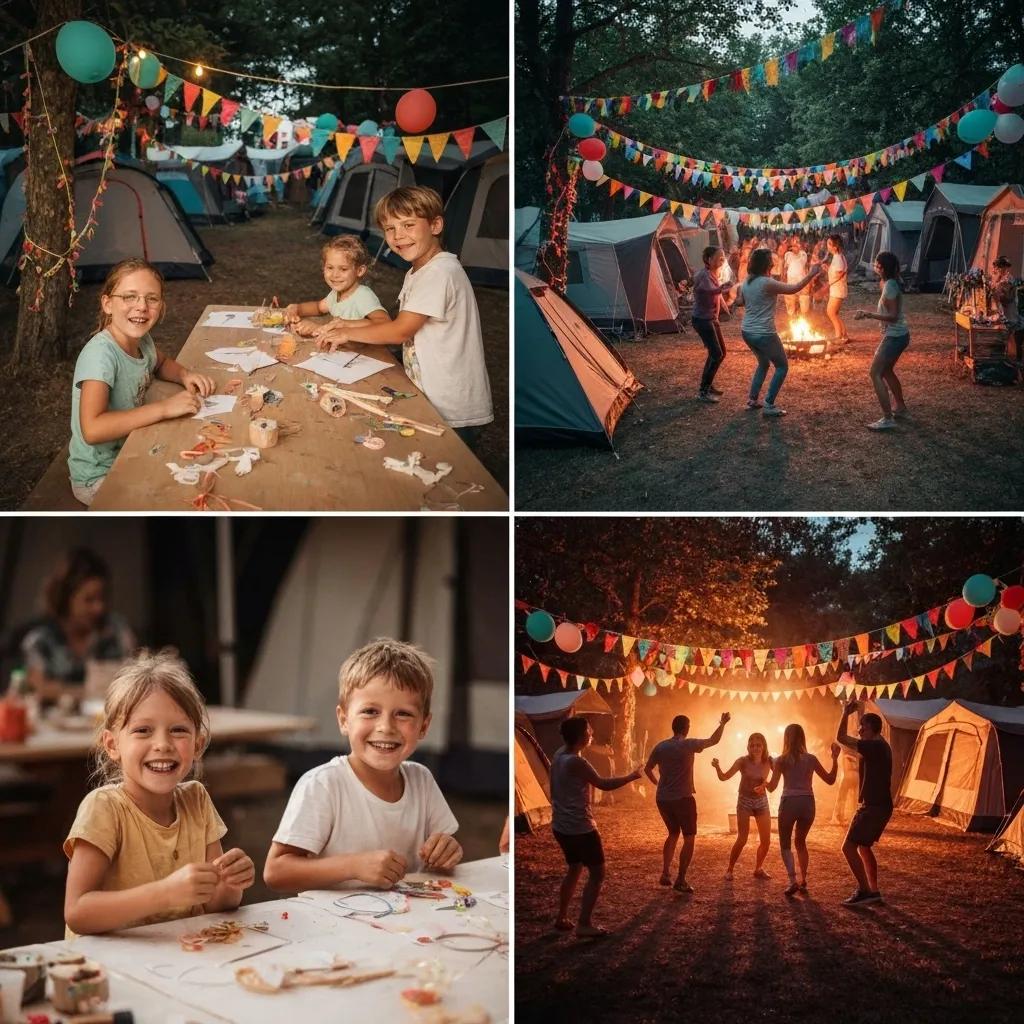 Engaging family activities, such as craft sessions and live entertainment, available at a campground near Interstate 80.