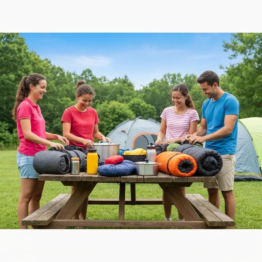 Family preparing camping gear for an outdoor adventure in Ohio