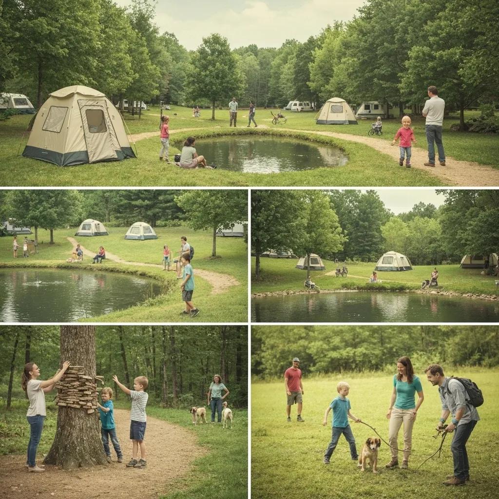 Families enjoying outdoor activities like hiking and fishing at Ridge Ranch Campground