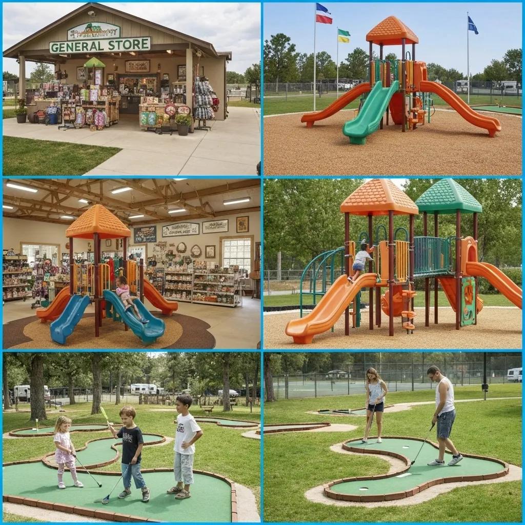 Discover the fantastic amenities at Ridge Ranch Campground, including a well-stocked general store, fun playgrounds, and a challenging mini golf course.