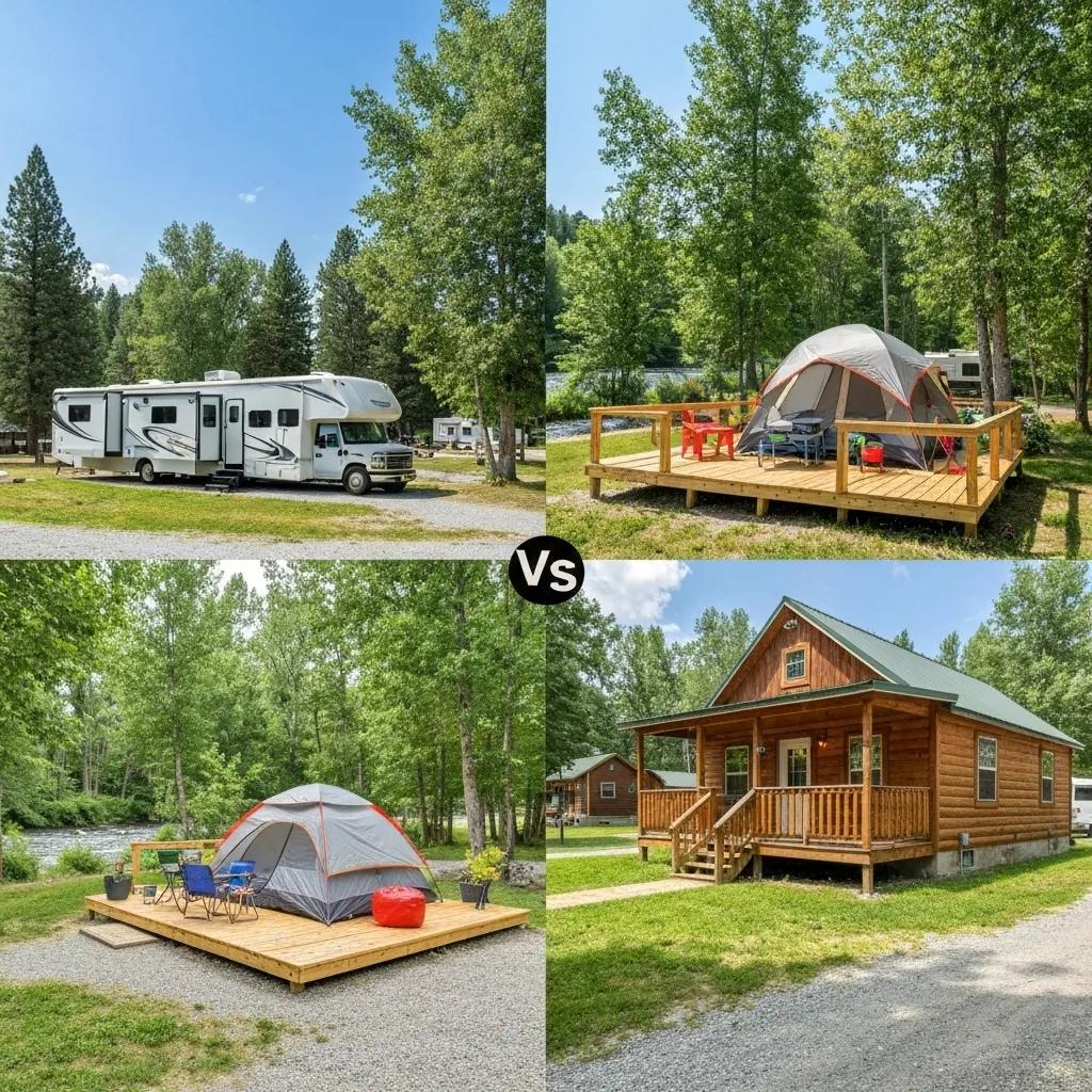 A visual comparison of different campsite options available at Ridge Ranch Campground in Ohio