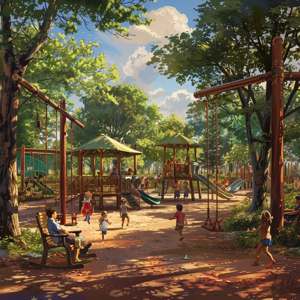 Children playing in a vibrant playground at a family-friendly campground