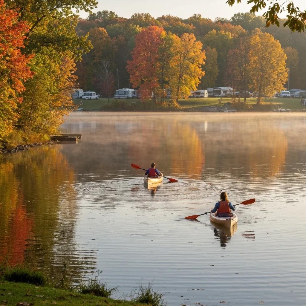 Family enjoying a private lake at Ridge Ranch Campground, highlighting outdoor activities and serene surroundings