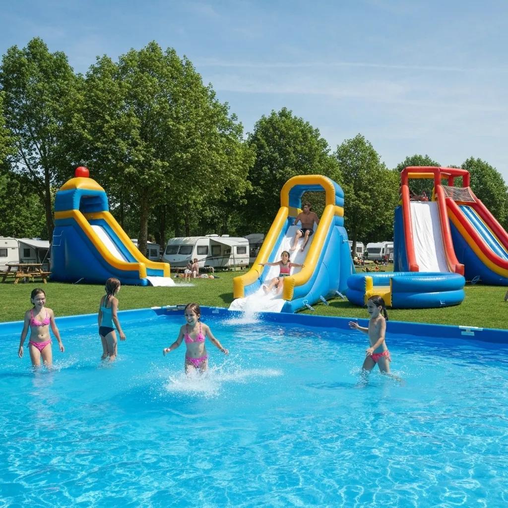 Families enjoying water activities at a campground, highlighting the fun and adventure of outdoor experiences