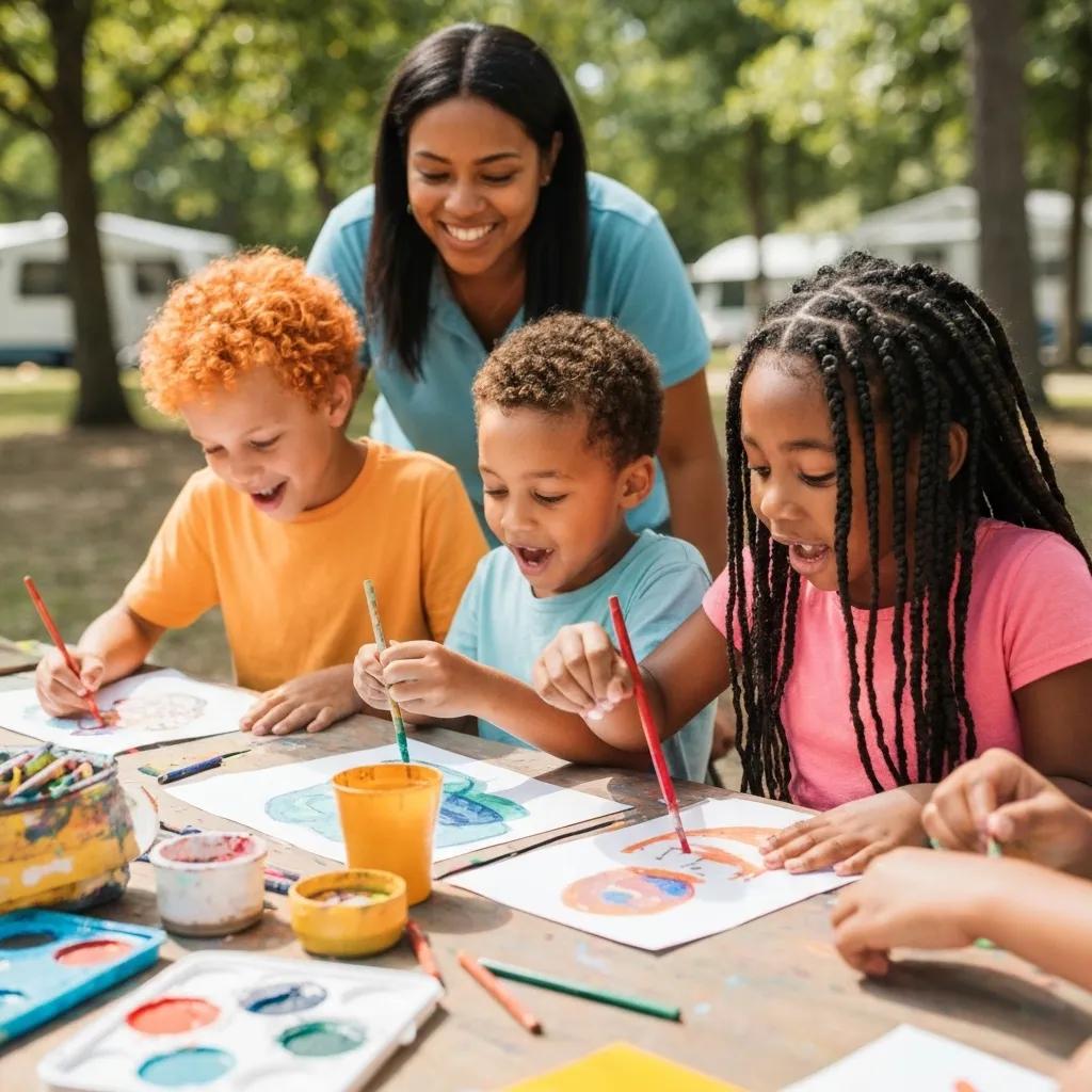 Children happily participating in arts and crafts activities at an Ohio campground.
