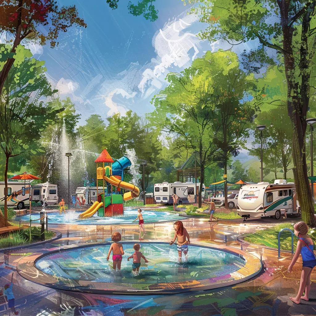 Family-friendly modern campground with splash park and RVs
