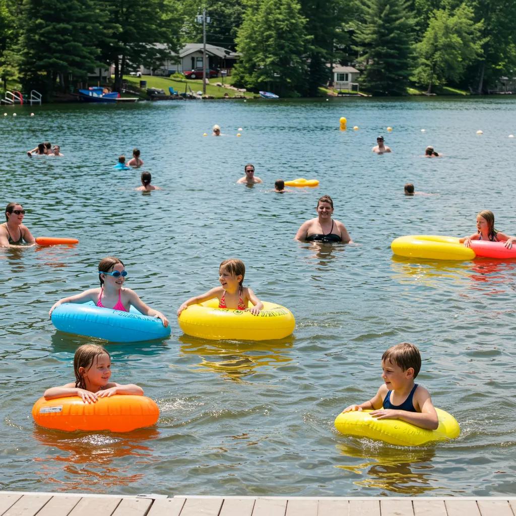 Children enjoying water-based activities at a family campground in Michigan