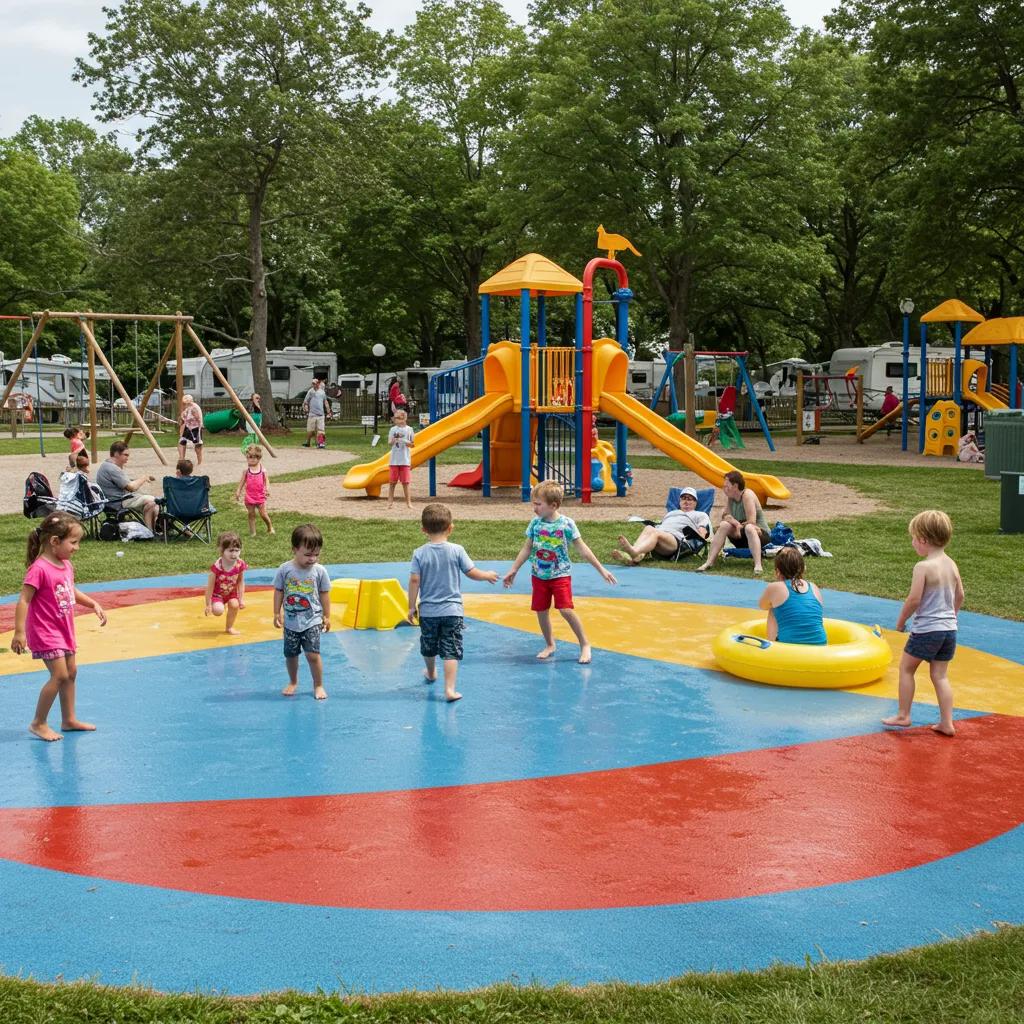 Children playing in a water park at a family-friendly campground in Michigan