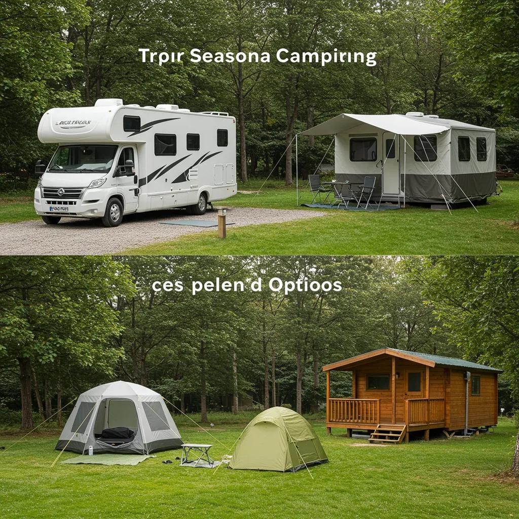 Comparison of RV, tent, and cabin seasonal camping options in a natural setting