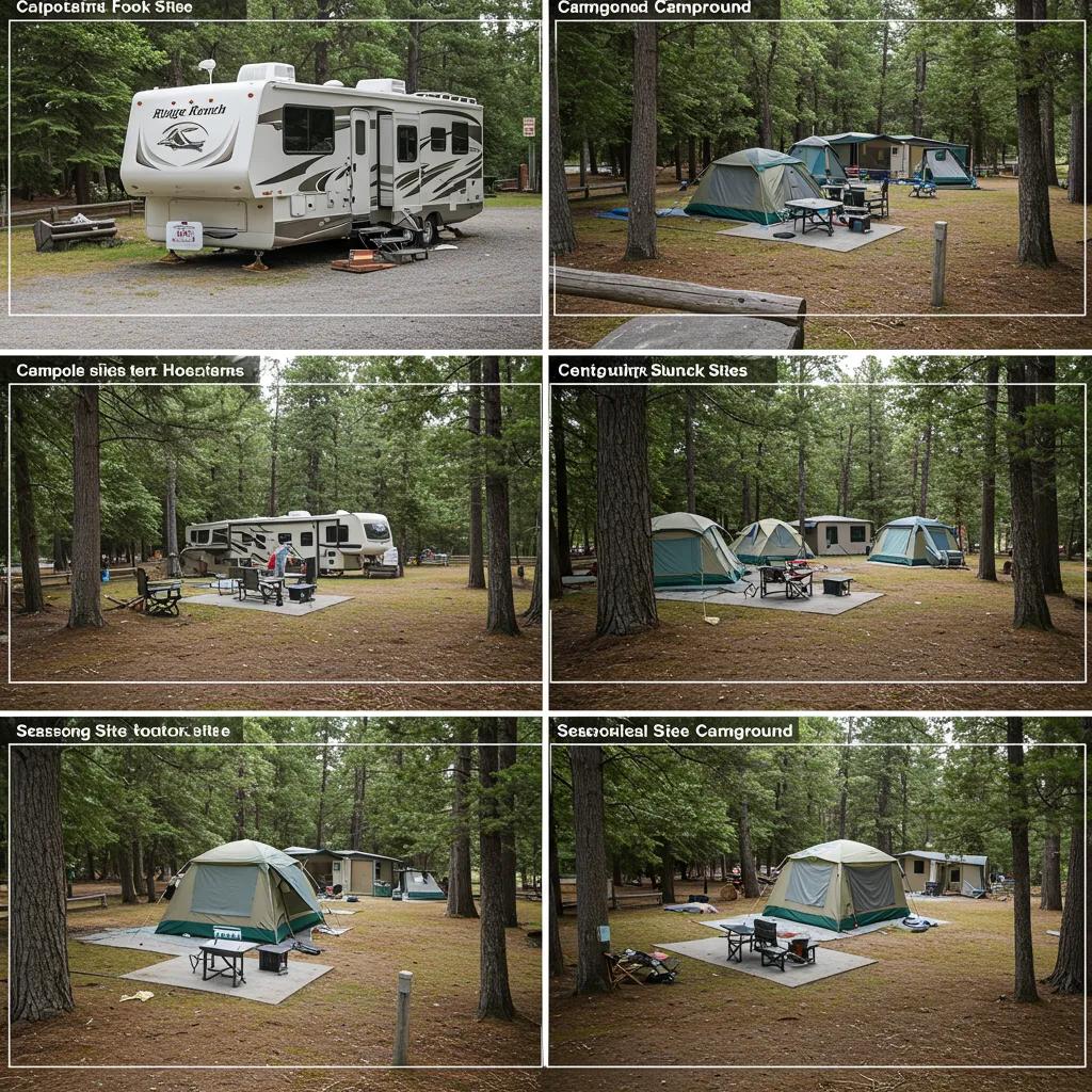 A visual comparison of RV, tent, and seasonal campsites at Ridge Ranch Campground