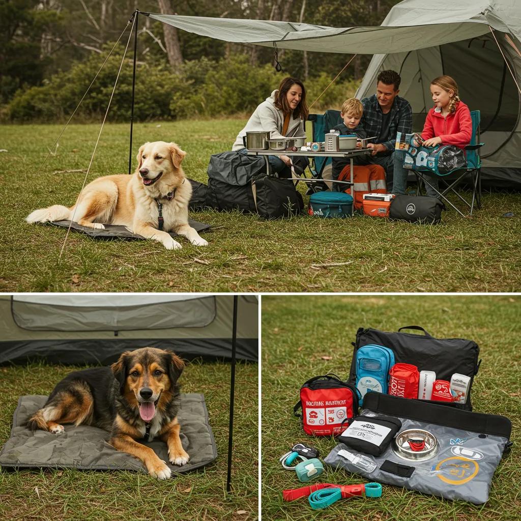 Essential tips for camping with a dog, featuring a well-prepared campsite setup