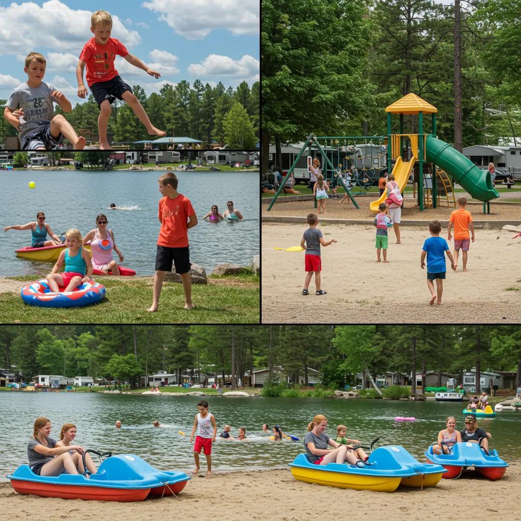 Families enjoying various activities at Ridge Ranch Campground, showcasing the wide range of amenities available for all ages