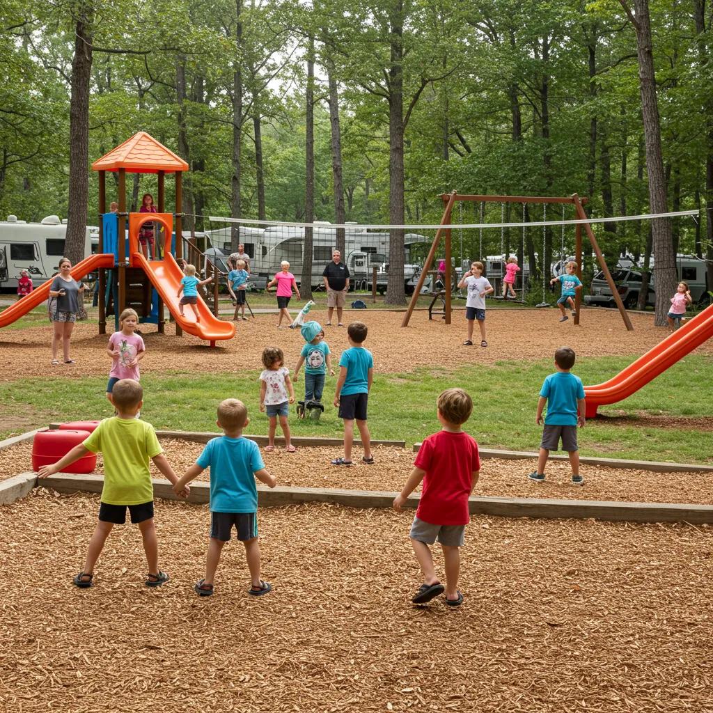 Families engaging in land-based recreation activities at a campground