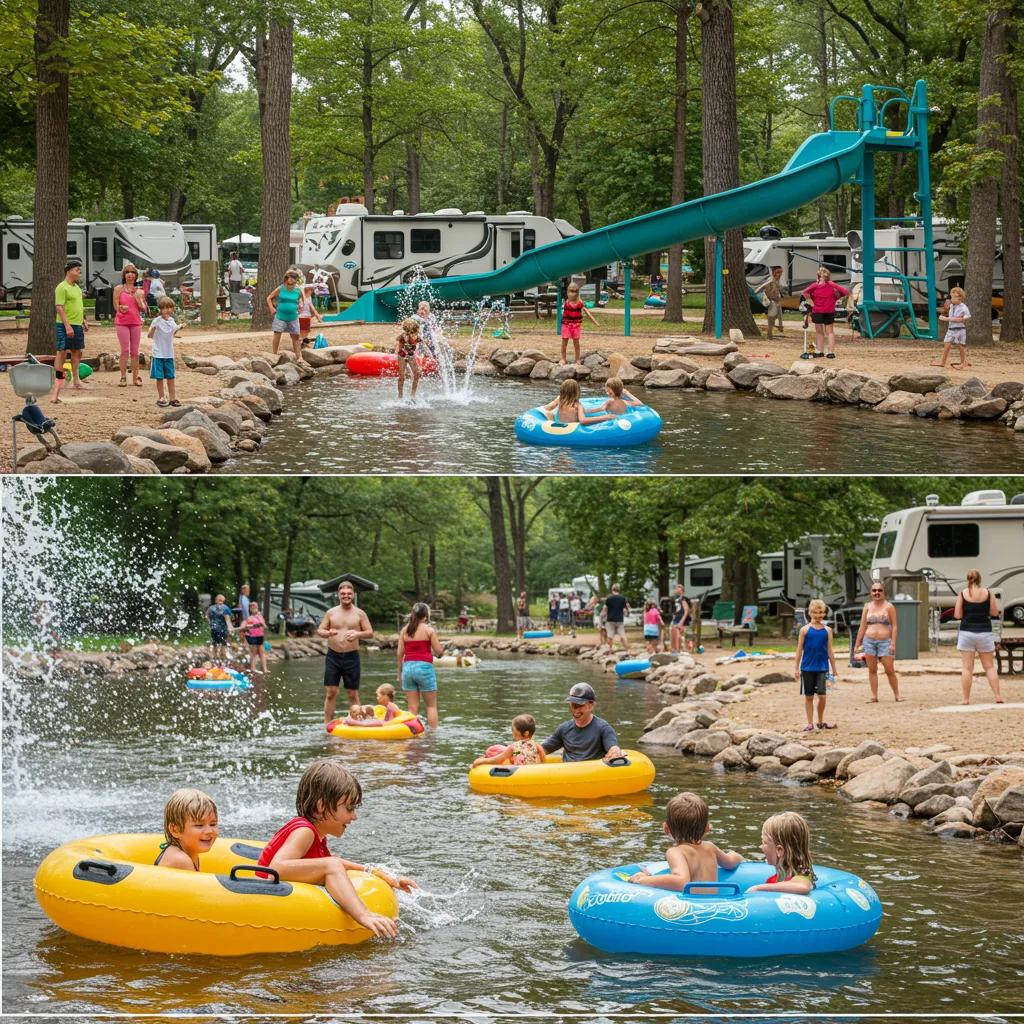 Families enjoying activities and events at a seasonal campground in Michigan