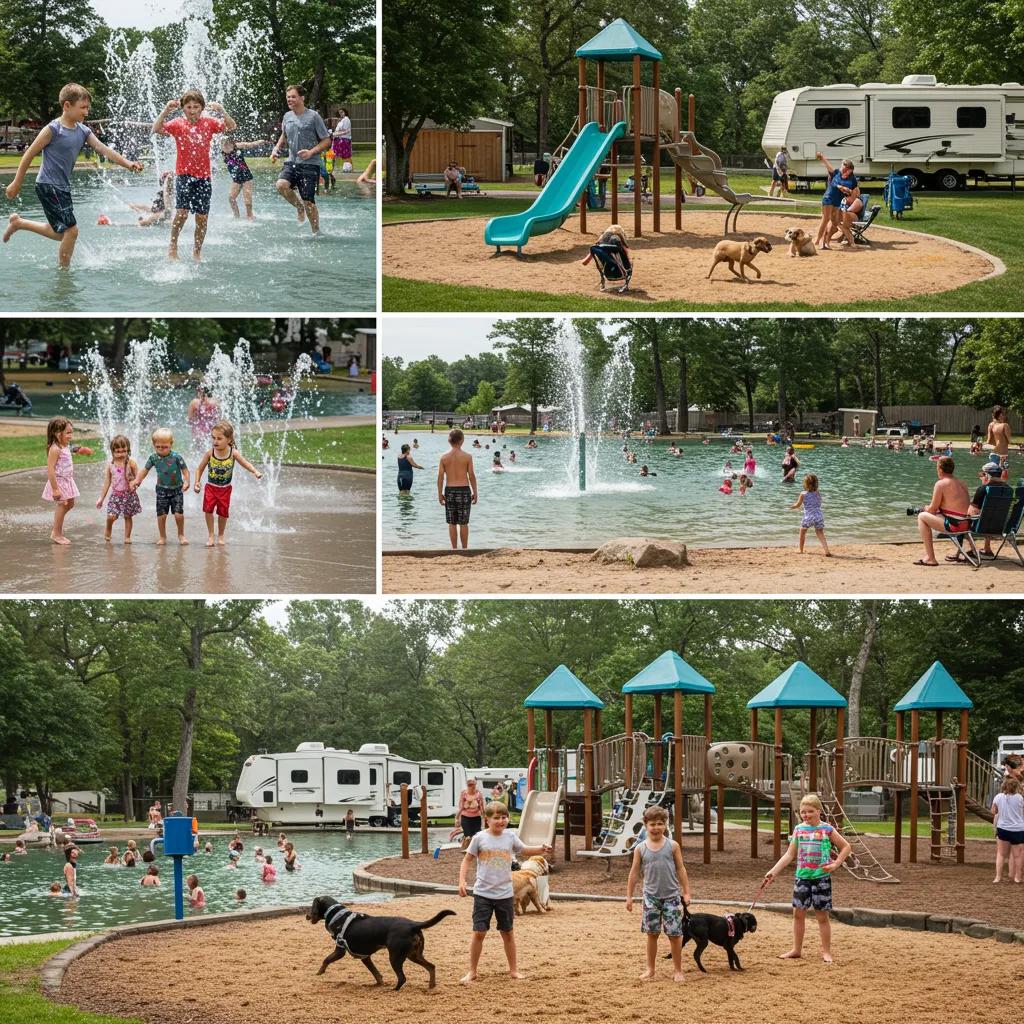 Families enjoying the water park and playground at Walnut Hills Family Campground