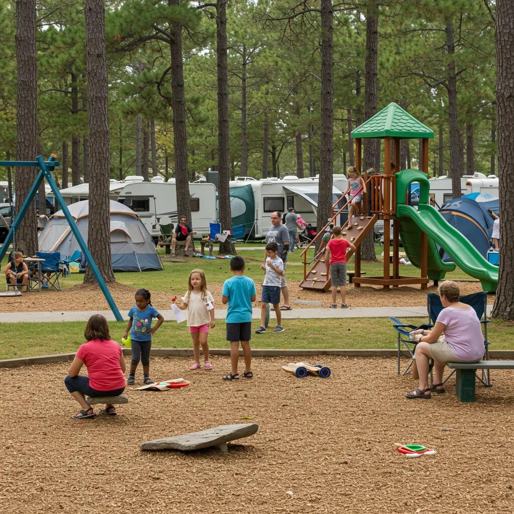 Families enjoying diverse activities at a Michigan campground, highlighting community and fun