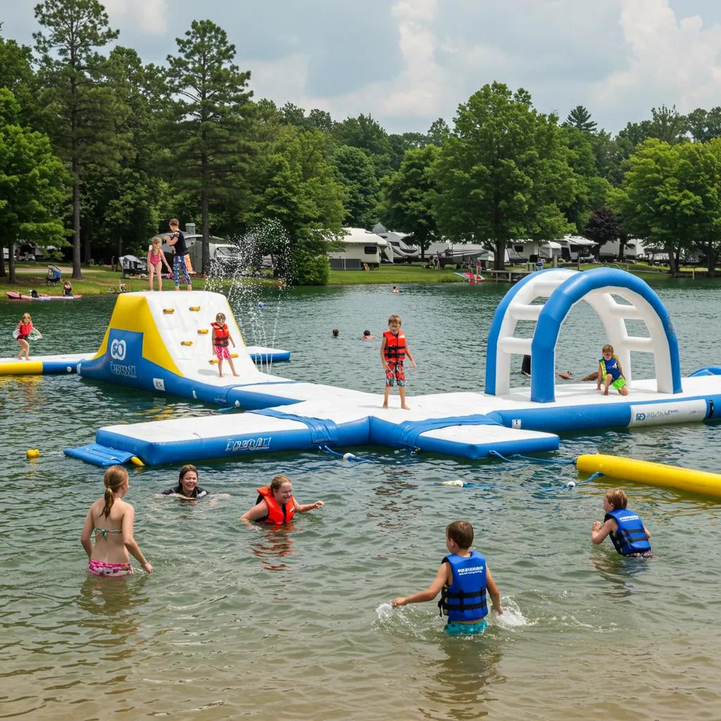 Families enjoying water activities at a Michigan campground, showcasing fun and safety in outdoor recreation