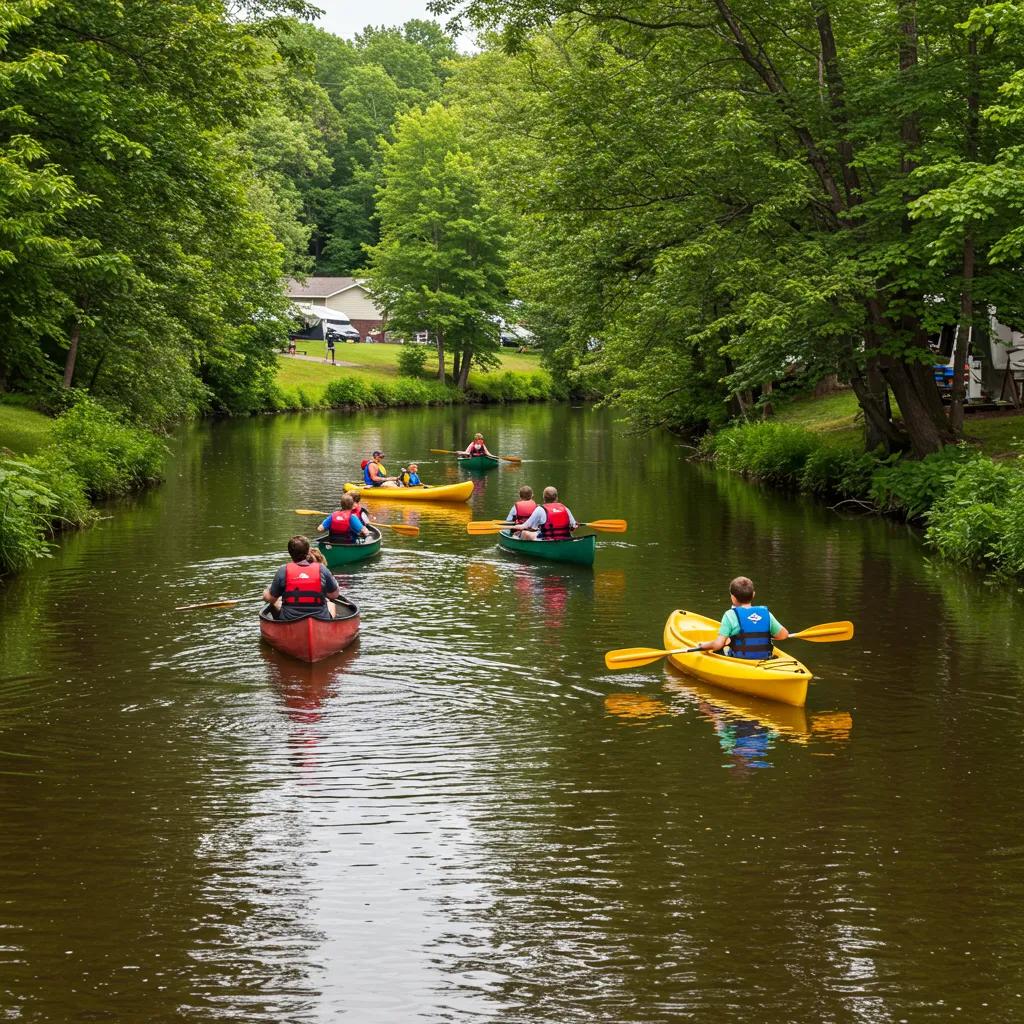 Family enjoying a float trip on the Shiawassee River near Walnut Hills Campground