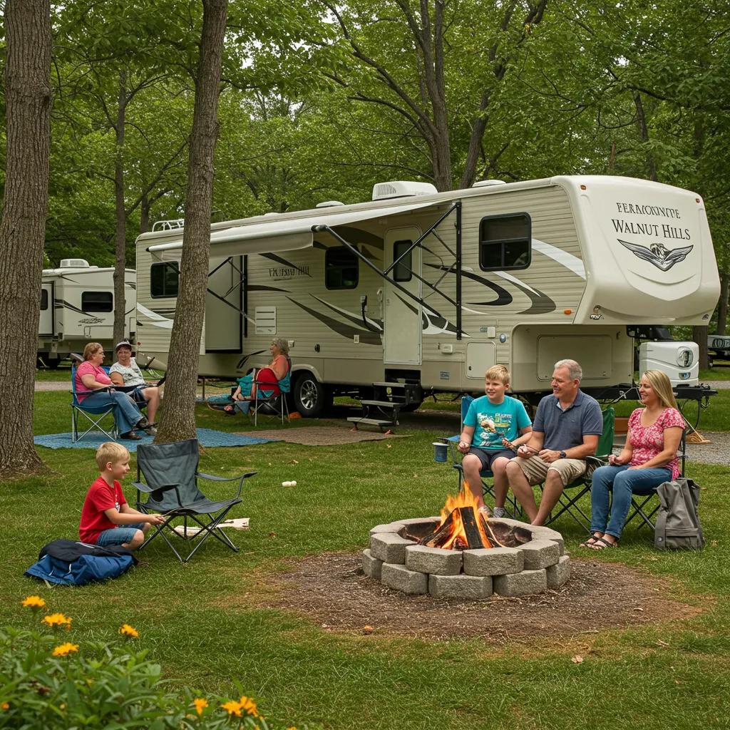Family enjoying seasonal camping at Walnut Hills Family Campground in Michigan