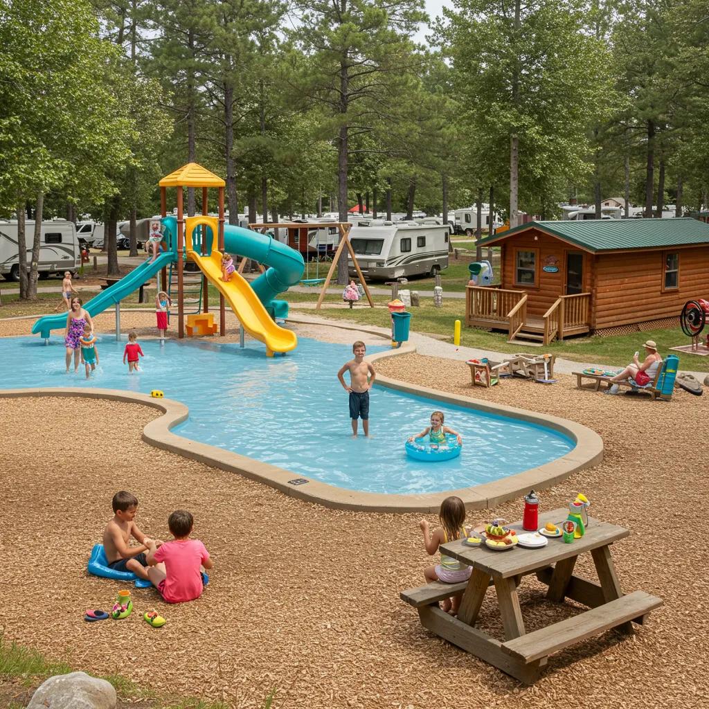 Family enjoying various outdoor activities at a campground, highlighting the fun of cabin stays