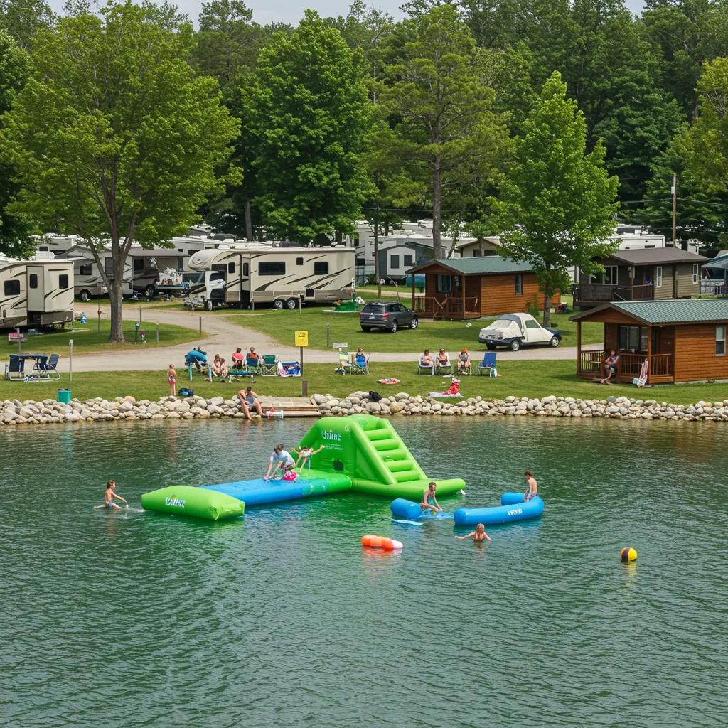 Walnut Hills Family Campground with RVs, tents, and families enjoying activities