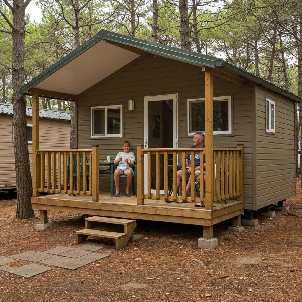 A family cabin at a Michigan campground, illustrating comfortable accommodations for families