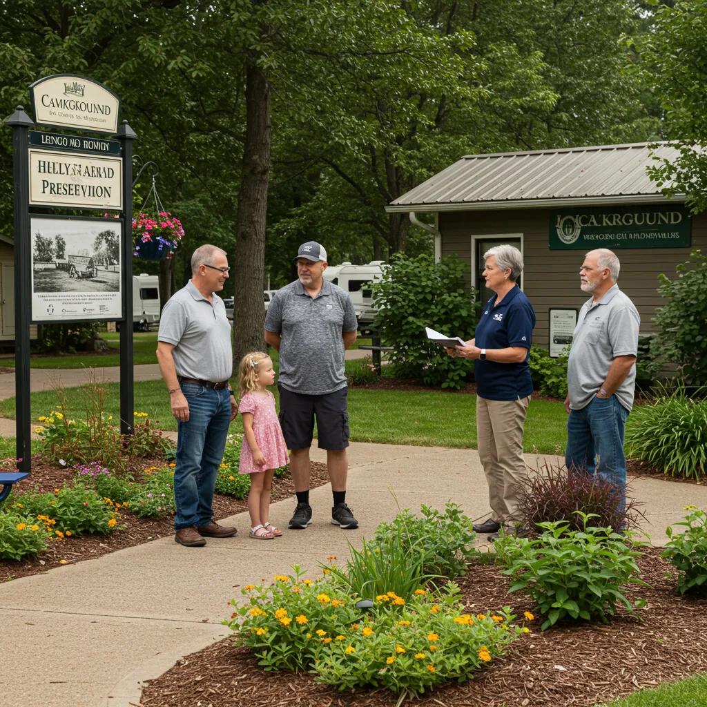 A family discussing campground legacy with an agent, emphasizing the importance of preserving identity during sales