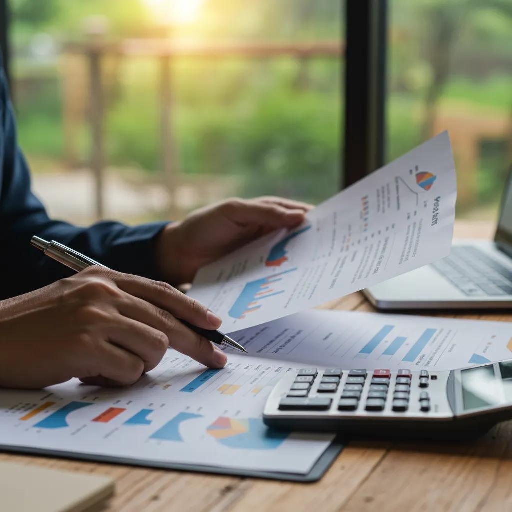 A financial analyst examining campground financial documents, representing the income approach in valuation.