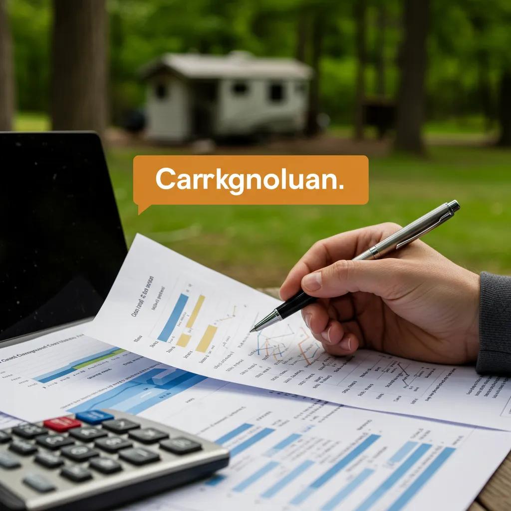 A person analyzing campground financial documents in a natural outdoor setting