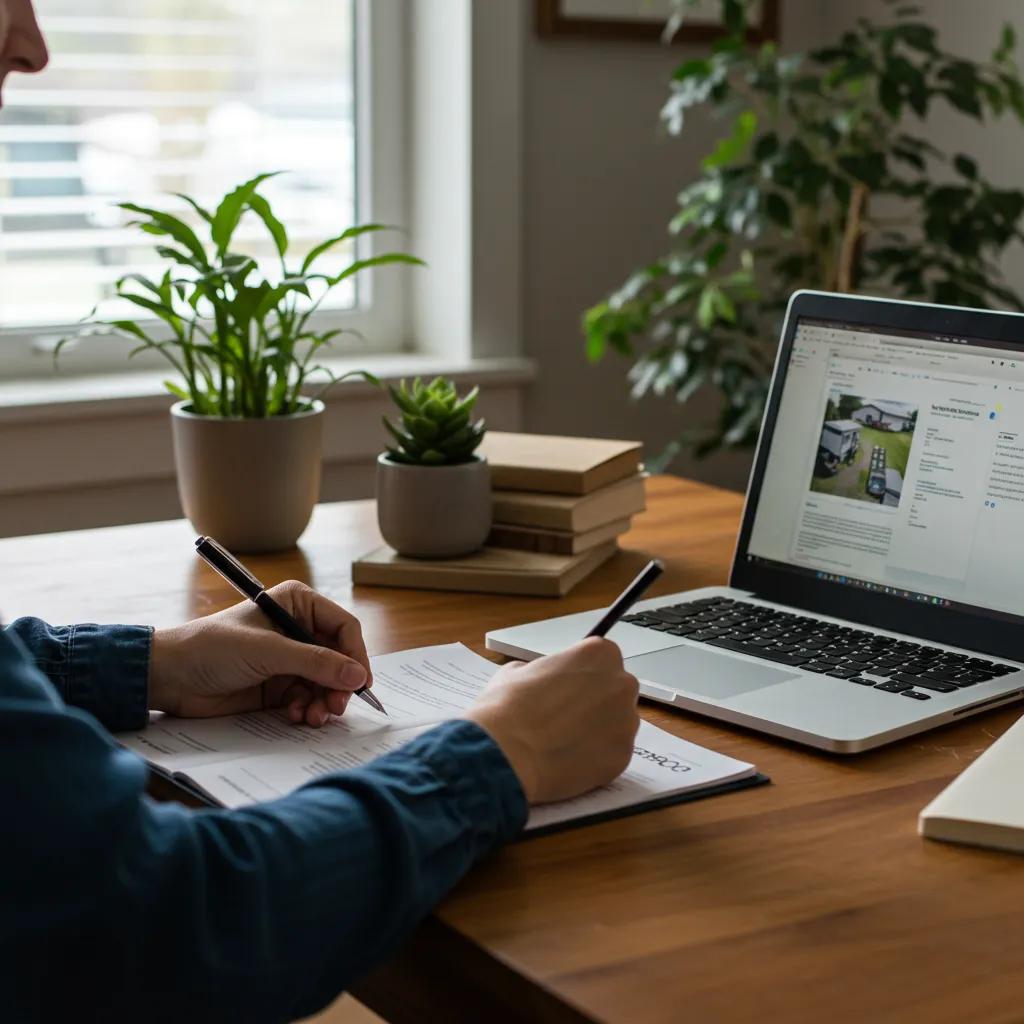 A person reviewing documents at a desk, representing the process of choosing the right campground broker