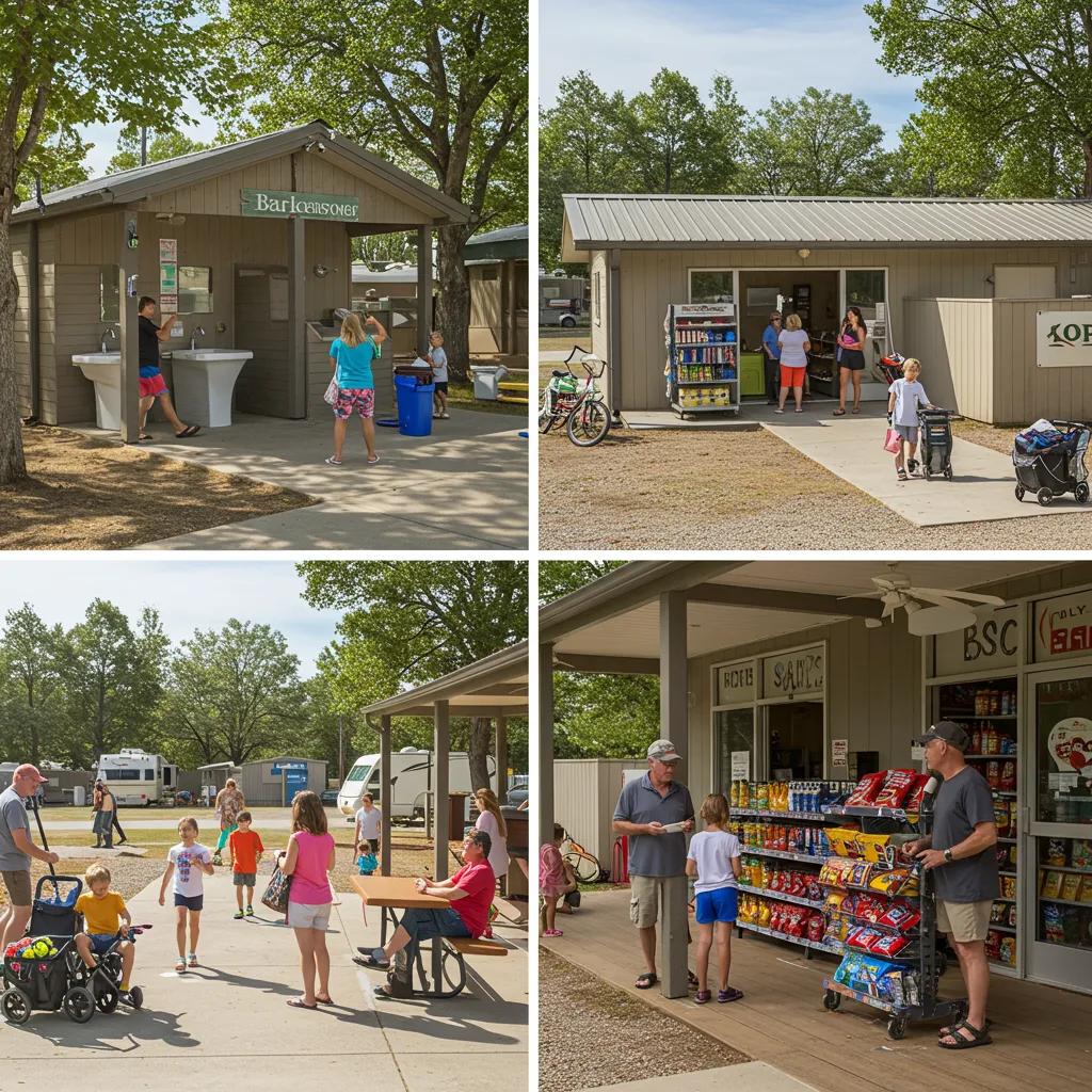 A vibrant view of RV resort amenities, including a bathhouse and communal areas, illustrating the appeal of well-maintained facilities.