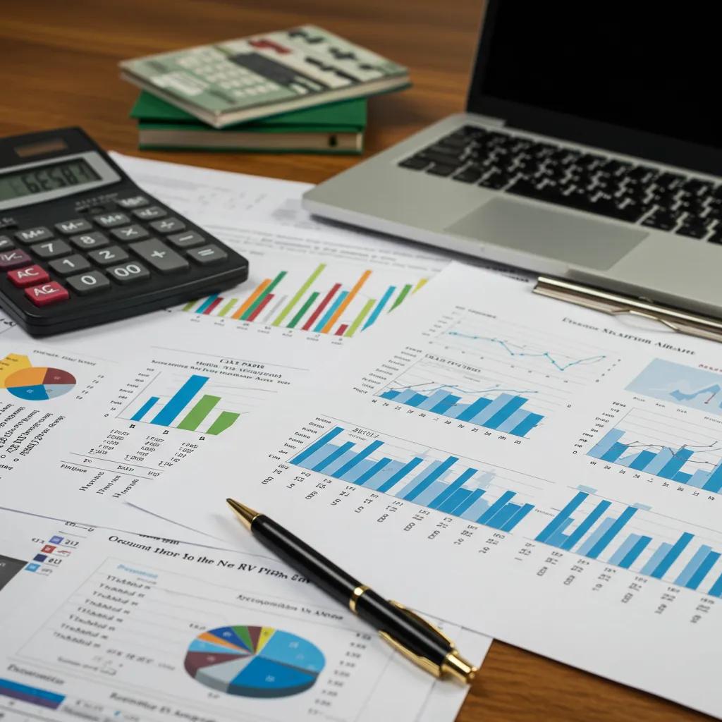 An organized workspace with financial documents essential for RV park sale preparation