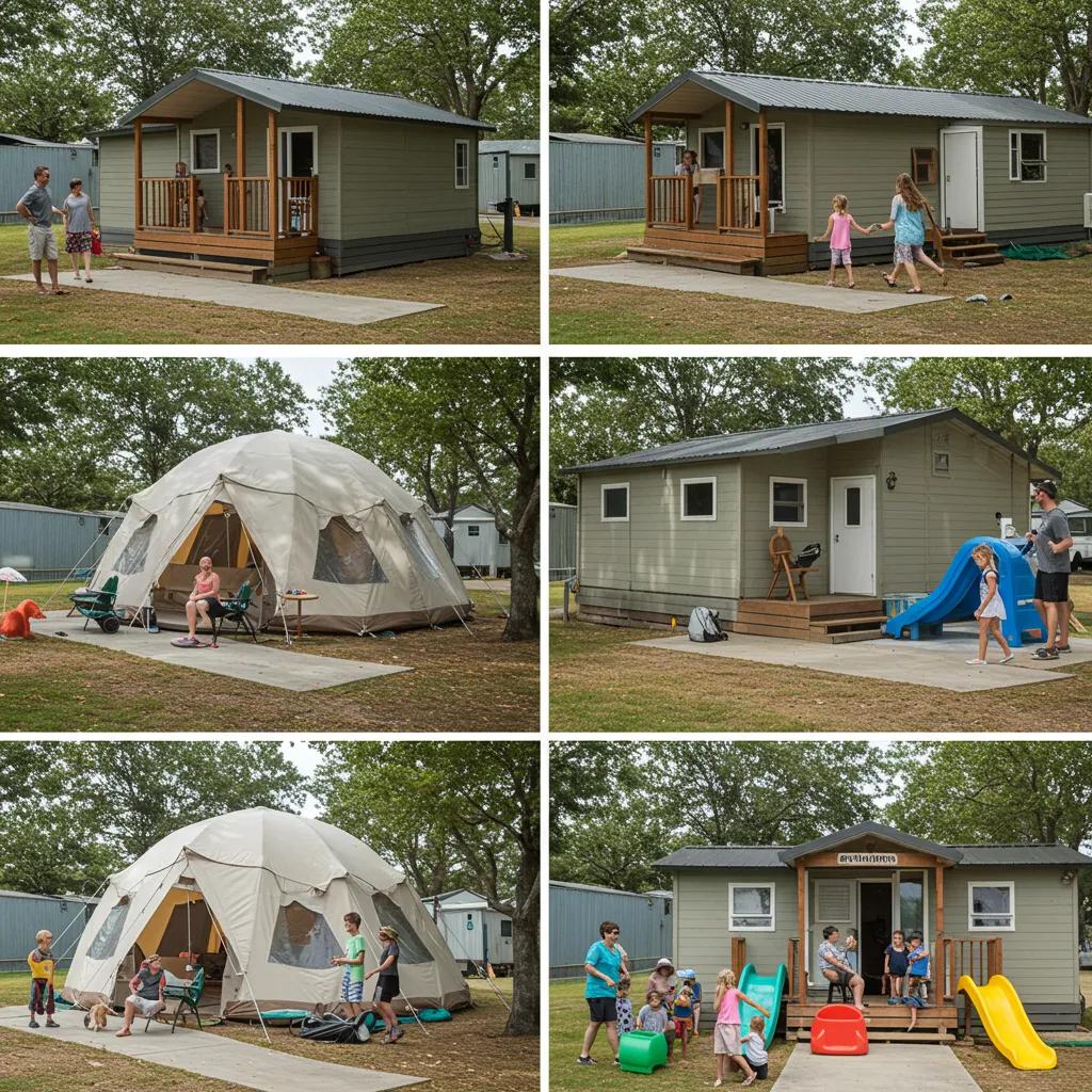 Attractive RV park amenities including glamping units and recreational facilities enhancing guest experience