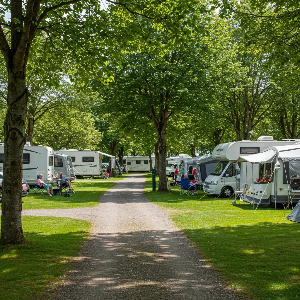 Beautiful campground scene with RVs and families enjoying outdoor hospitality
