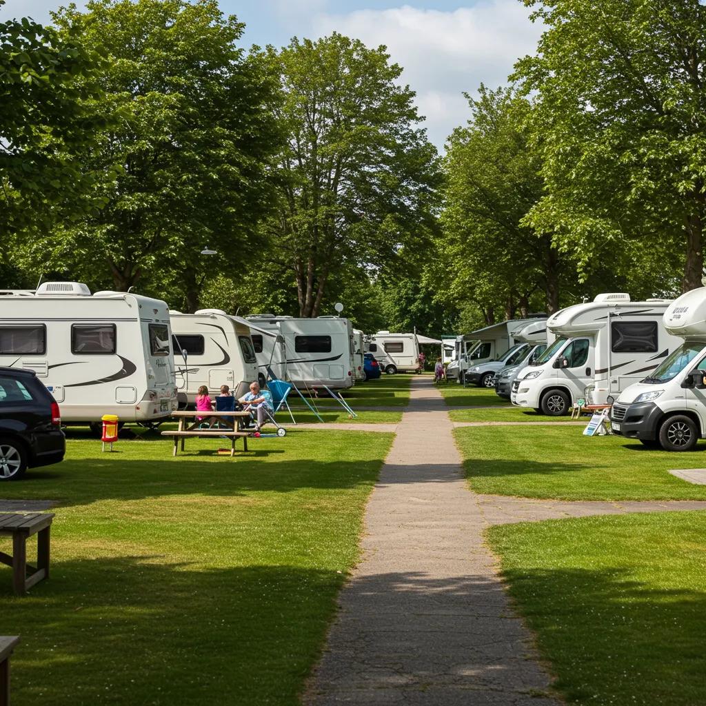 Beautiful campground with RVs and families enjoying outdoor hospitality