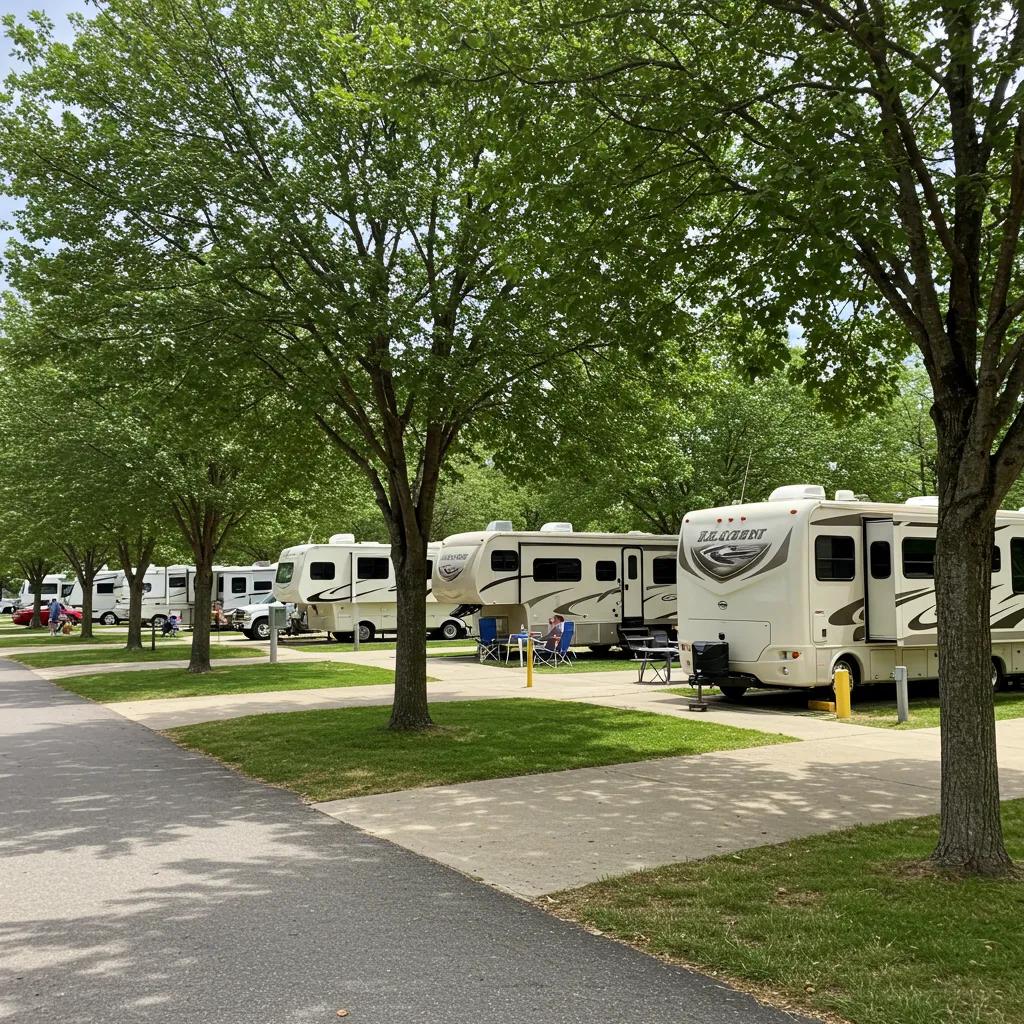 Beautiful RV resort with well-maintained sites and families enjoying outdoor activities