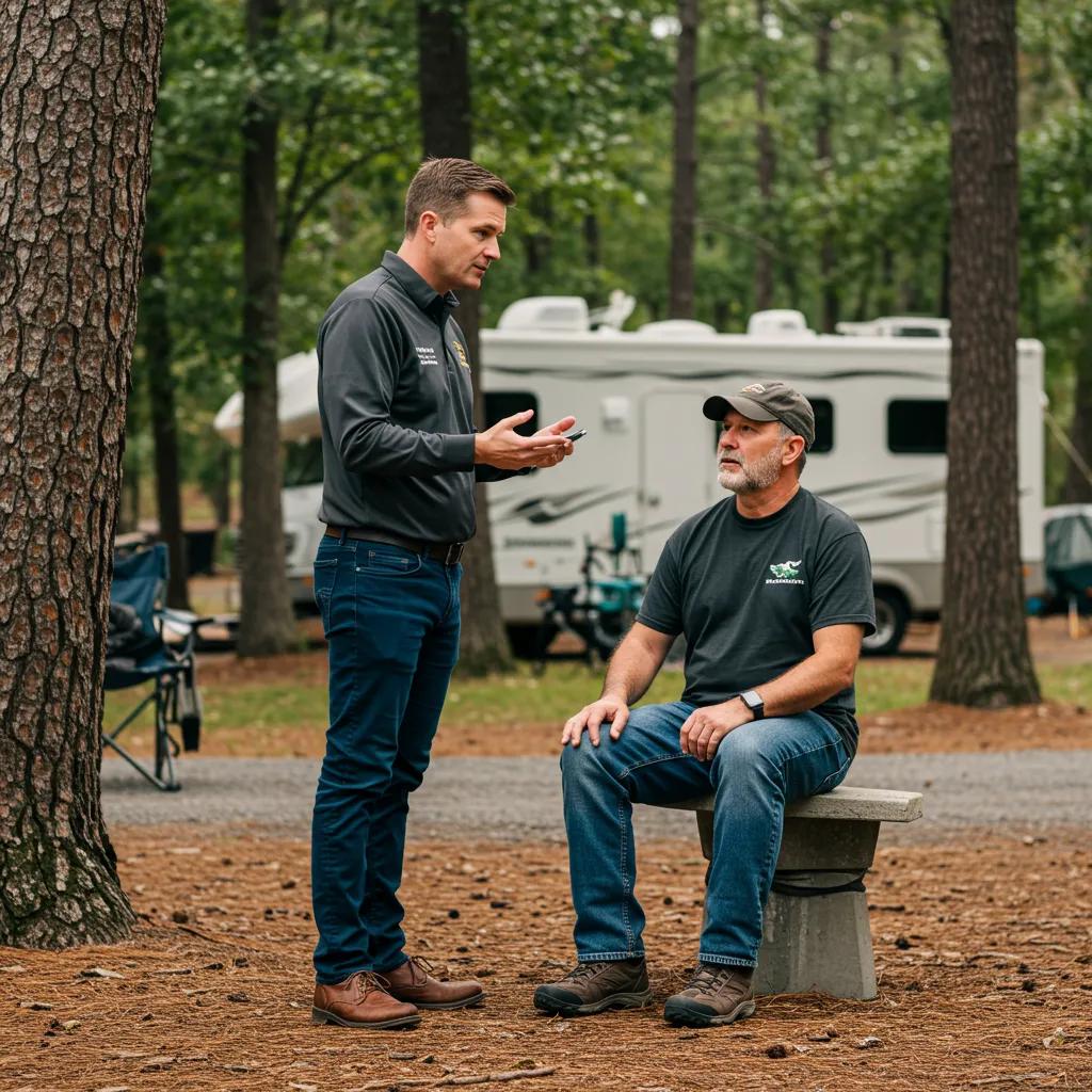 Campground broker consulting with owner, highlighting the benefits of specialized brokerage services