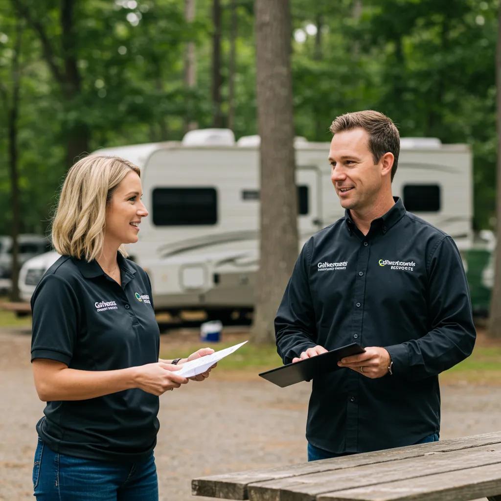 A campground owner discussing direct sale benefits with a GatherGrounds representative