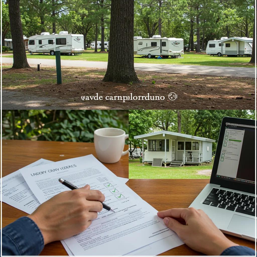 Campground owner organizing financial documents and preparing the property for sale