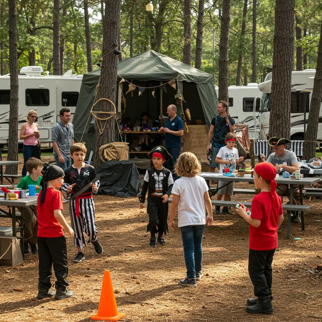 Children having a blast during a pirate-themed weekend at an Ohio campground, complete with games and costumes
