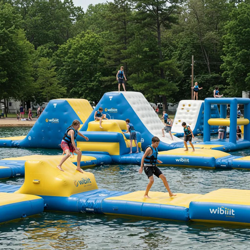 Children enjoying the Wibit Water Park at Walnut Hills Family Campground