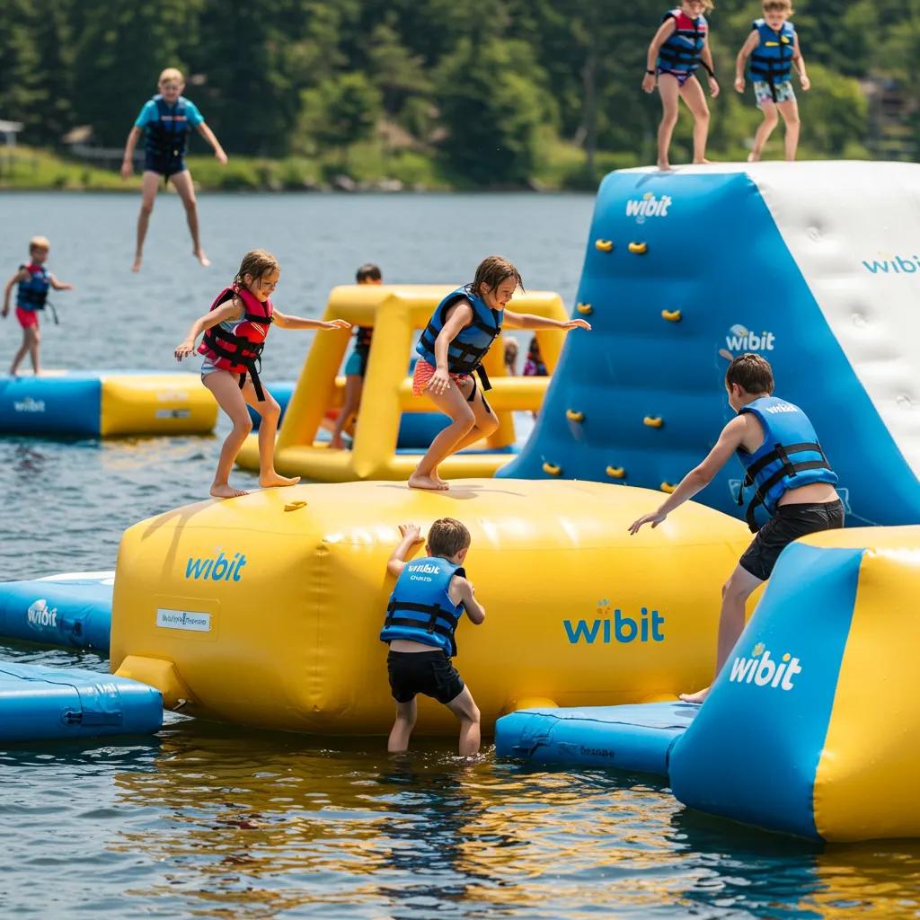 Children enjoying the Wibit water park, showcasing fun and safety in water activities