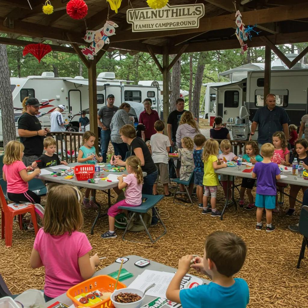 Children enjoying themed weekend activities at Walnut Hills Family Campground, highlighting family engagement and fun