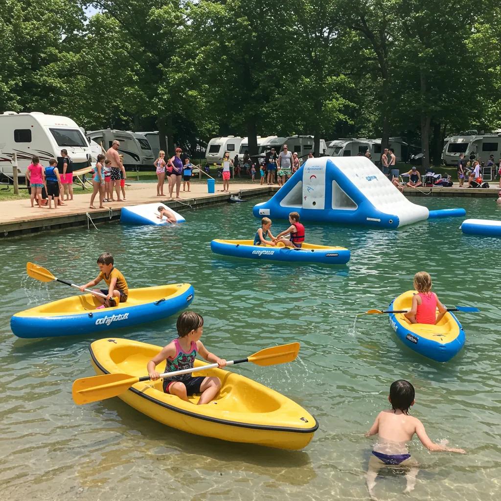 Children participating in water activities at a family campground